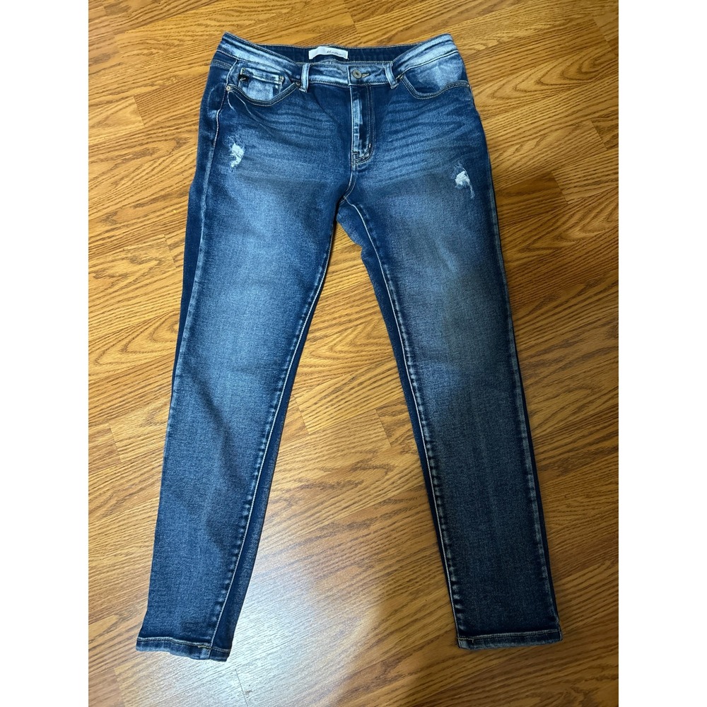 KanCan Mid Rise Skinny Jeans Dark Wash Distressed Denim KC36359 Size 11/29